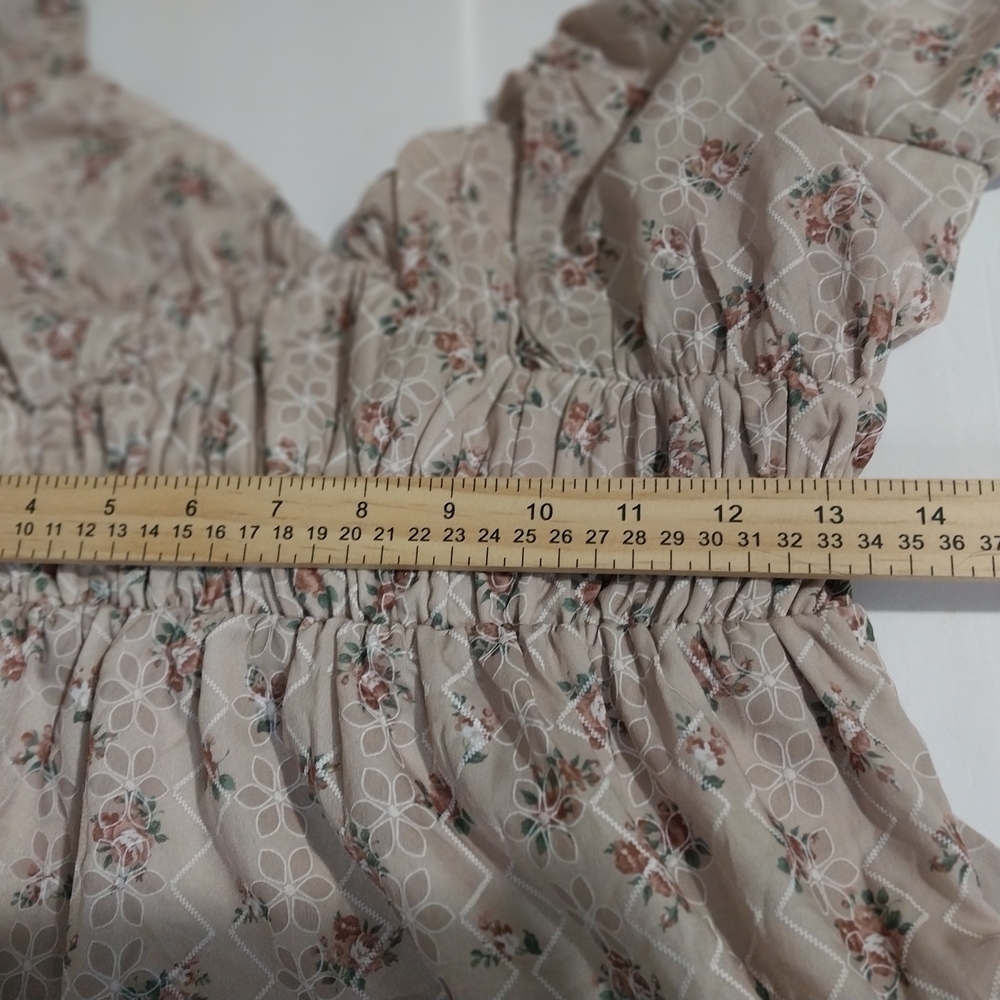 Altar D State Floral Maxi Dress Beige Ruffle Sleeve Cottagecore Prairie Dress - Picture 12 of 14